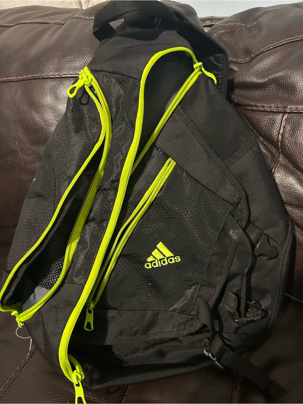 Vintage adidas Black Backpack with Neon Green Trim